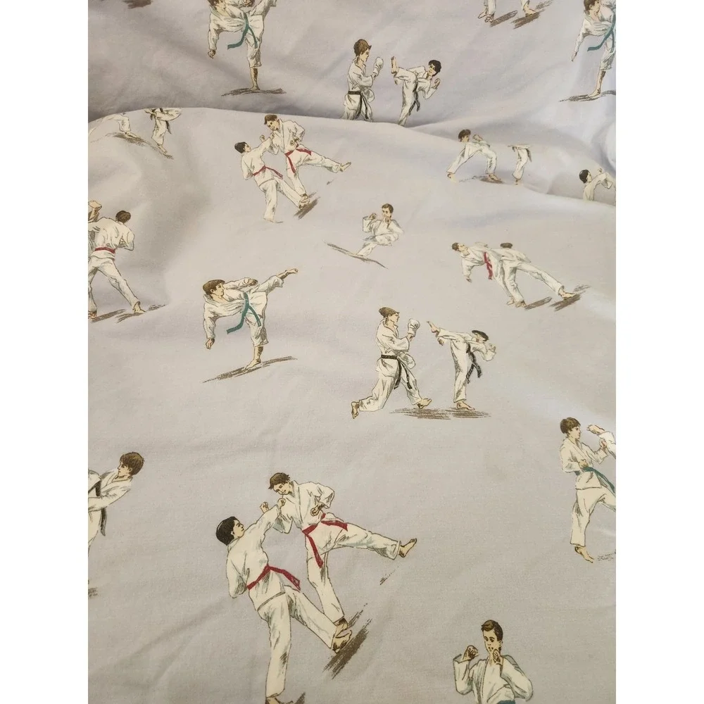 Pottery Barn Kids Karate Duvet Cover Full/Queen 100% Cotton Light Blue Button‎